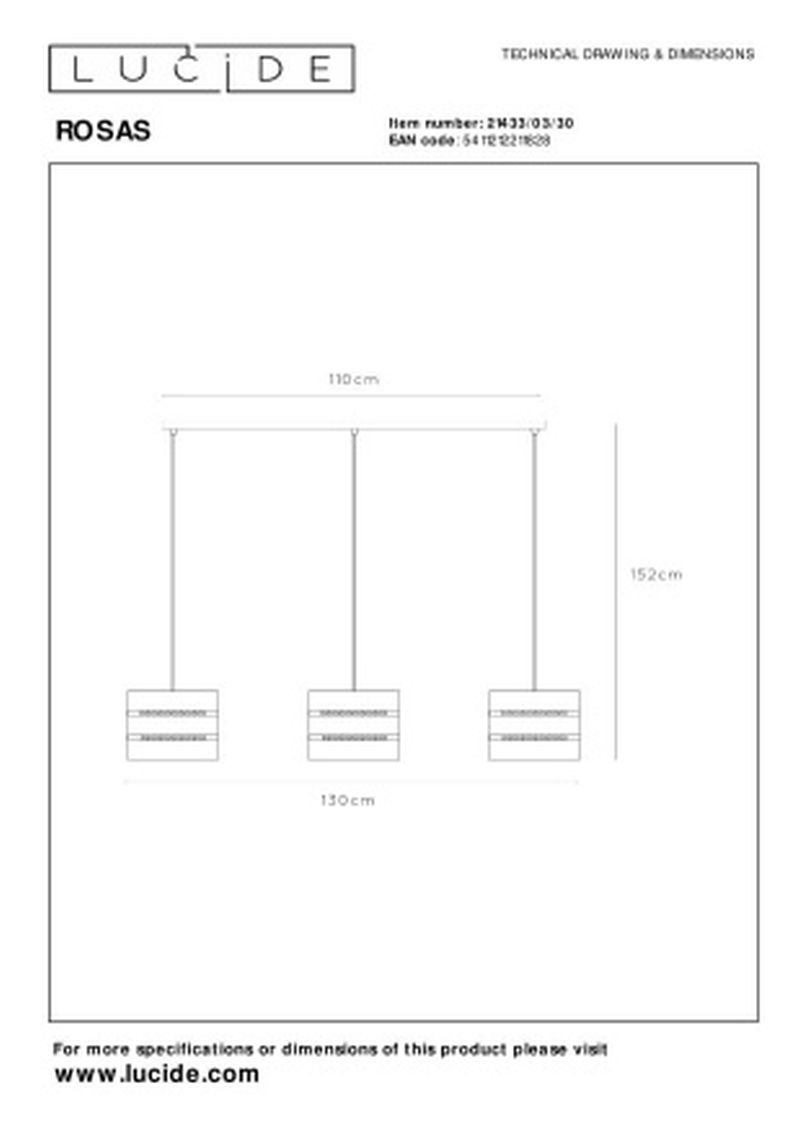 Lucide ROSAS - Závesné svietidlo - 3xE27 - Čierne